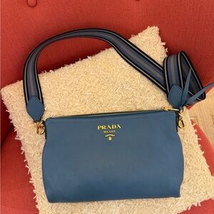 Prada Blue Crossbody Bag with Striped Strap